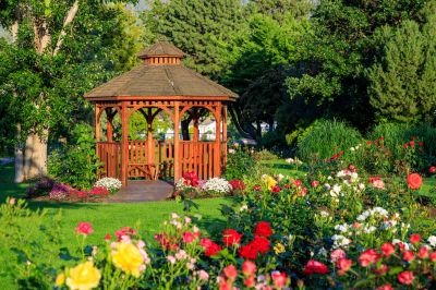 Stained Gazebo in a Garden Setting